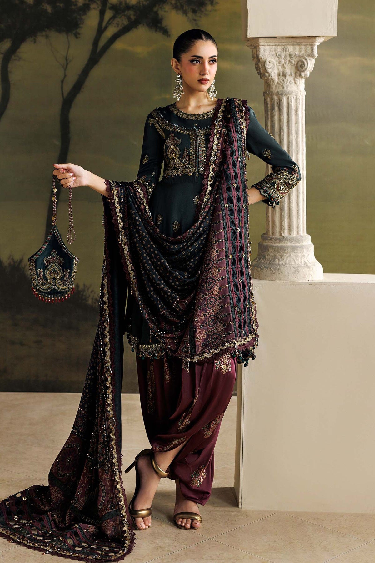 MARIA.B SOIREE Unstitched Formals Collection 2026 | SR-01-05-Imperial Burgundy