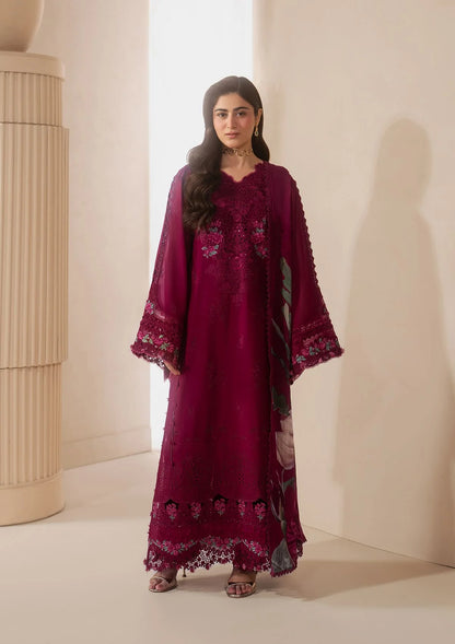E-Craft Chikankari Lawn With Chiffon Dupatta'26 by Elaf | EHC-4A GARNET