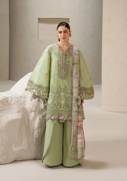 E-Craft Chikankari Lawn With Chiffon Dupatta'26 by Elaf | EHC-6A BASIL