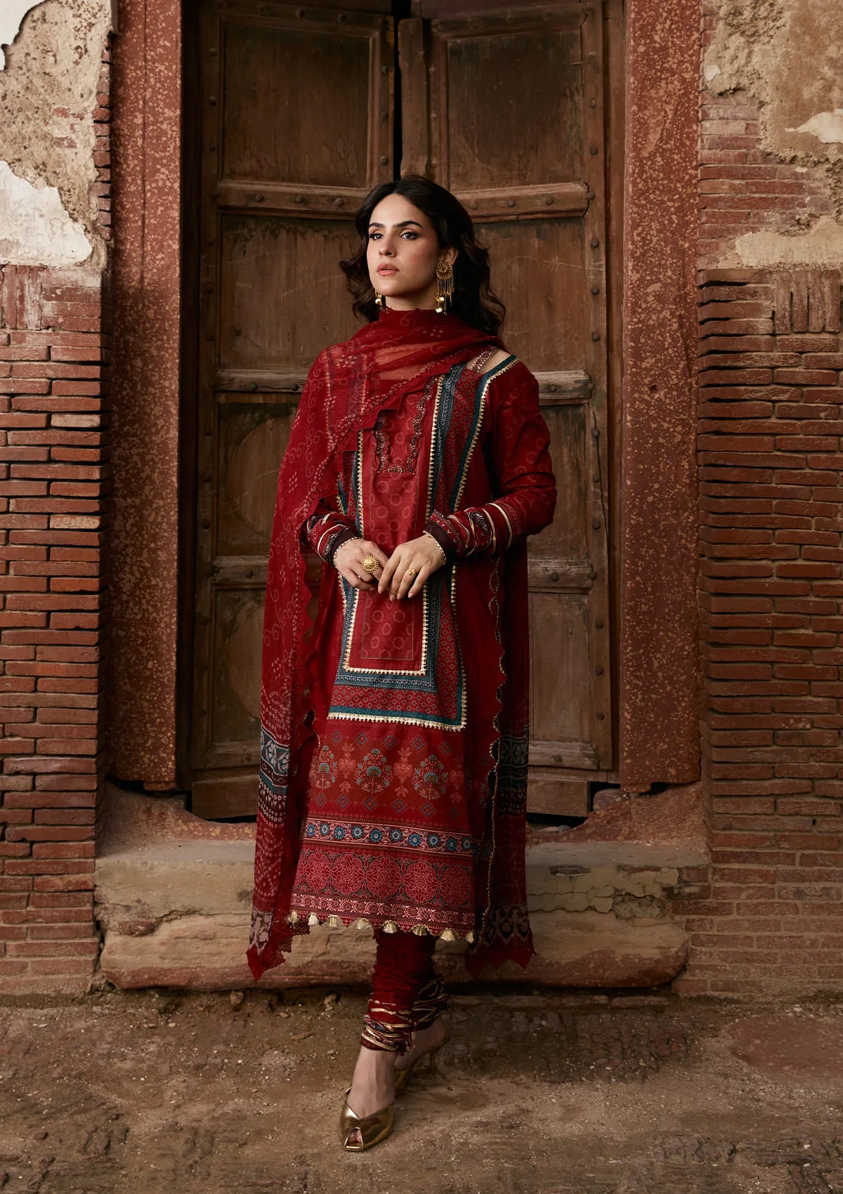 Aangan - Prints Chiffon'26 By Kahf | KPS-1A SURKH NOOR