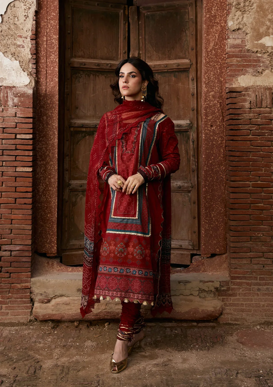 Aangan - Prints Chiffon'26 By Kahf | KPS-1A SURKH NOOR