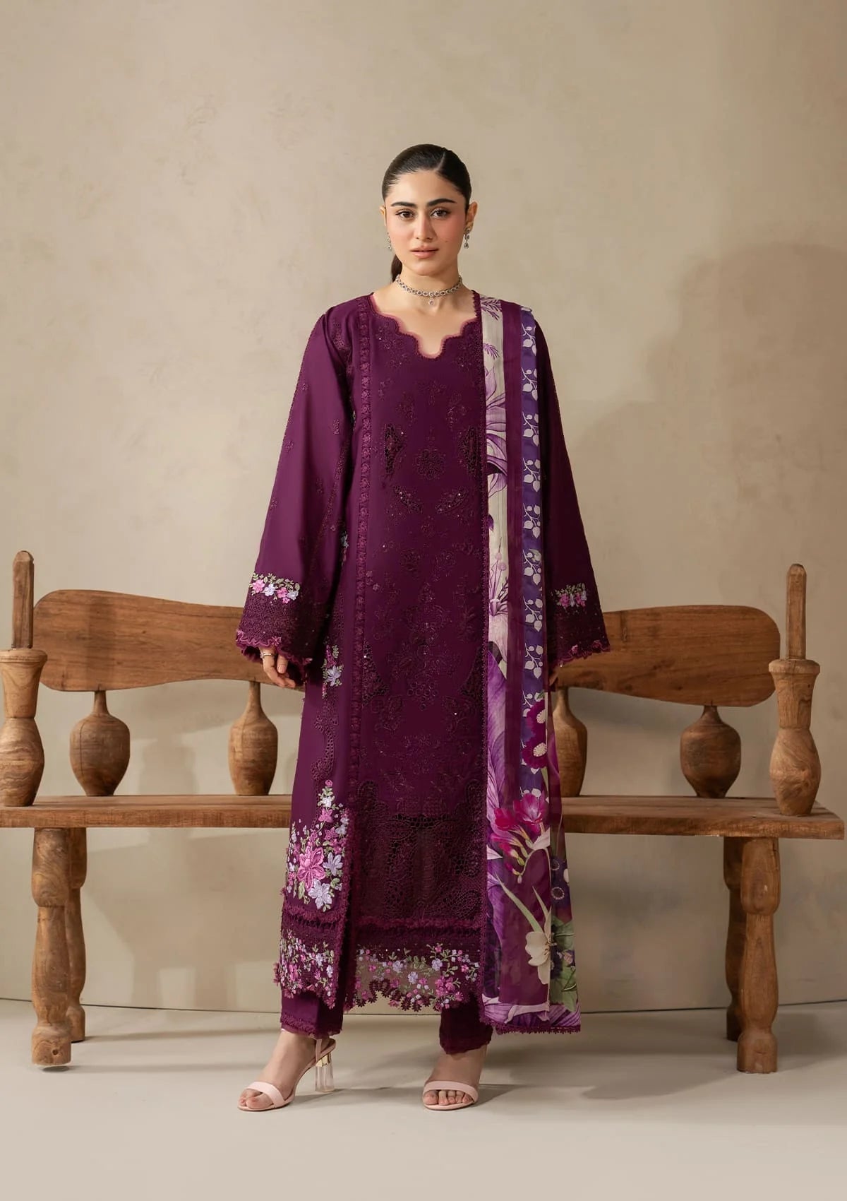 E-Craft Chikankari Lawn With Chiffon Dupatta'26 by Elaf | EHC-2B CASSIS