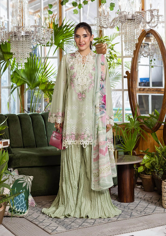 Elaf Chikankari Chiffon Dupatta 2025 | EEC-5B MATCHA