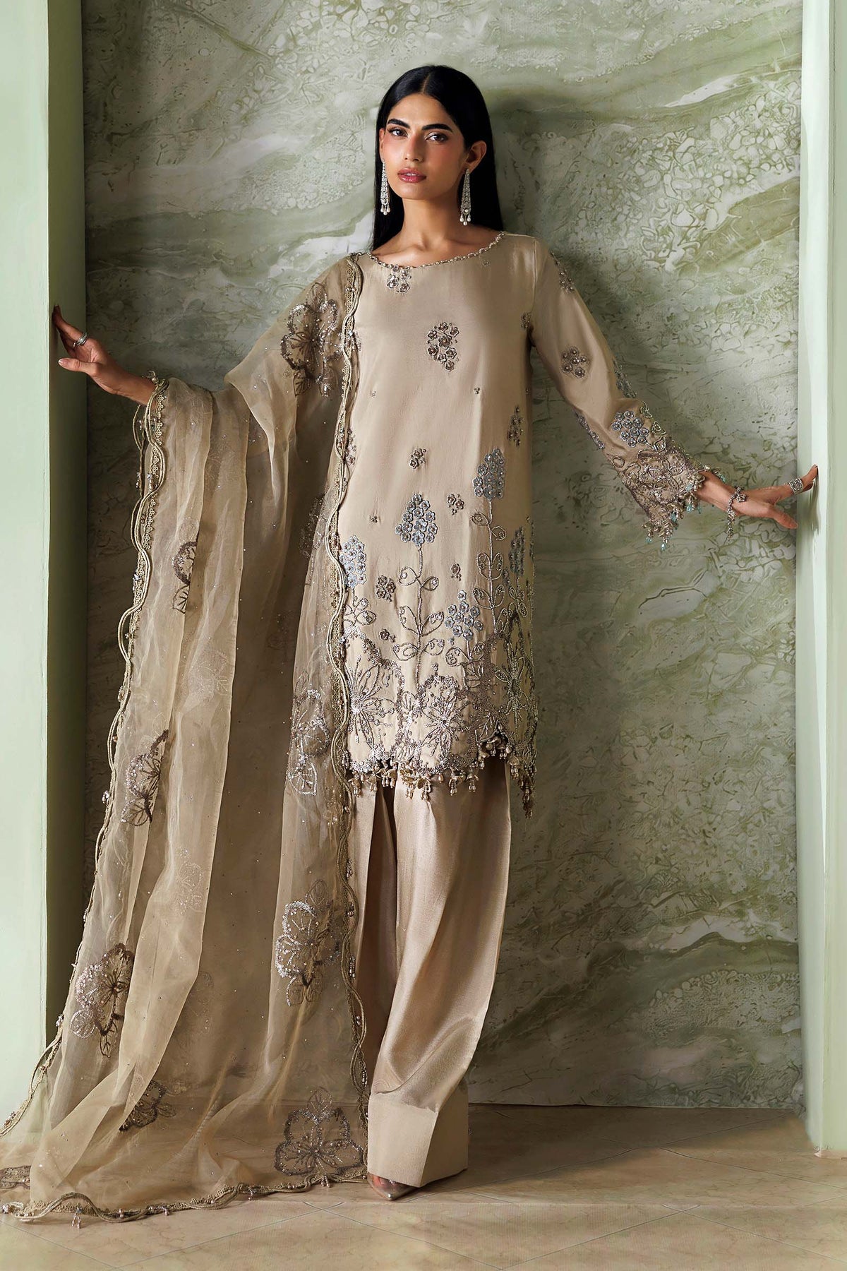 MARIA.B SOIREE Unstitched Formals Collection 2026 | SR-01-01-Champagne Beige
