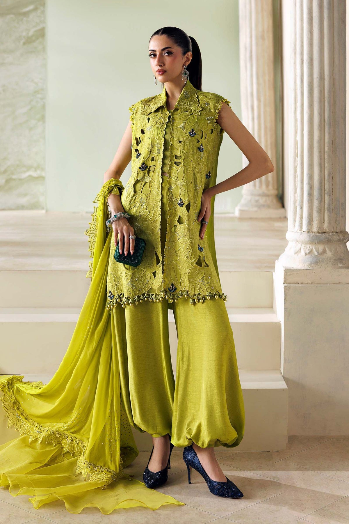 MARIA.B SOIREE Unstitched Formals Collection 2026 | SR-01-03-Lime Green
