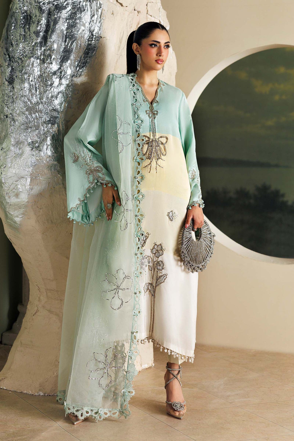 MARIA.B SOIREE Unstitched Formals Collection 2026 | SR-01-07-Crystal Mint