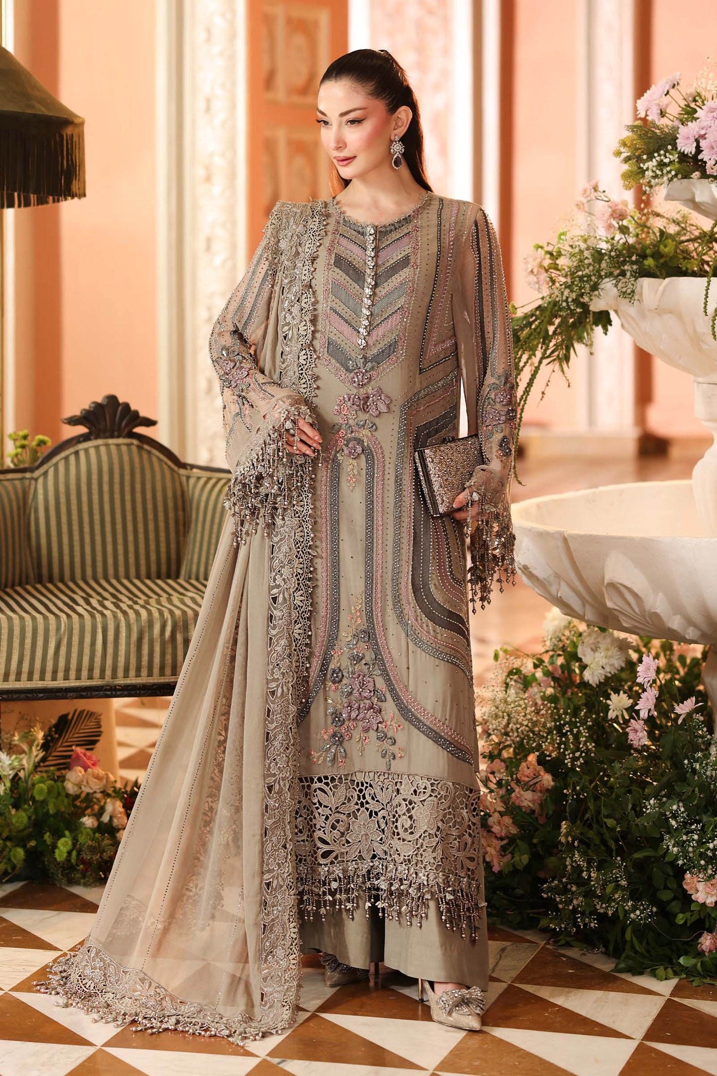 Maria B Luxury Chiffon 2026 | MPC-26-201 | ANTIQUE GREY