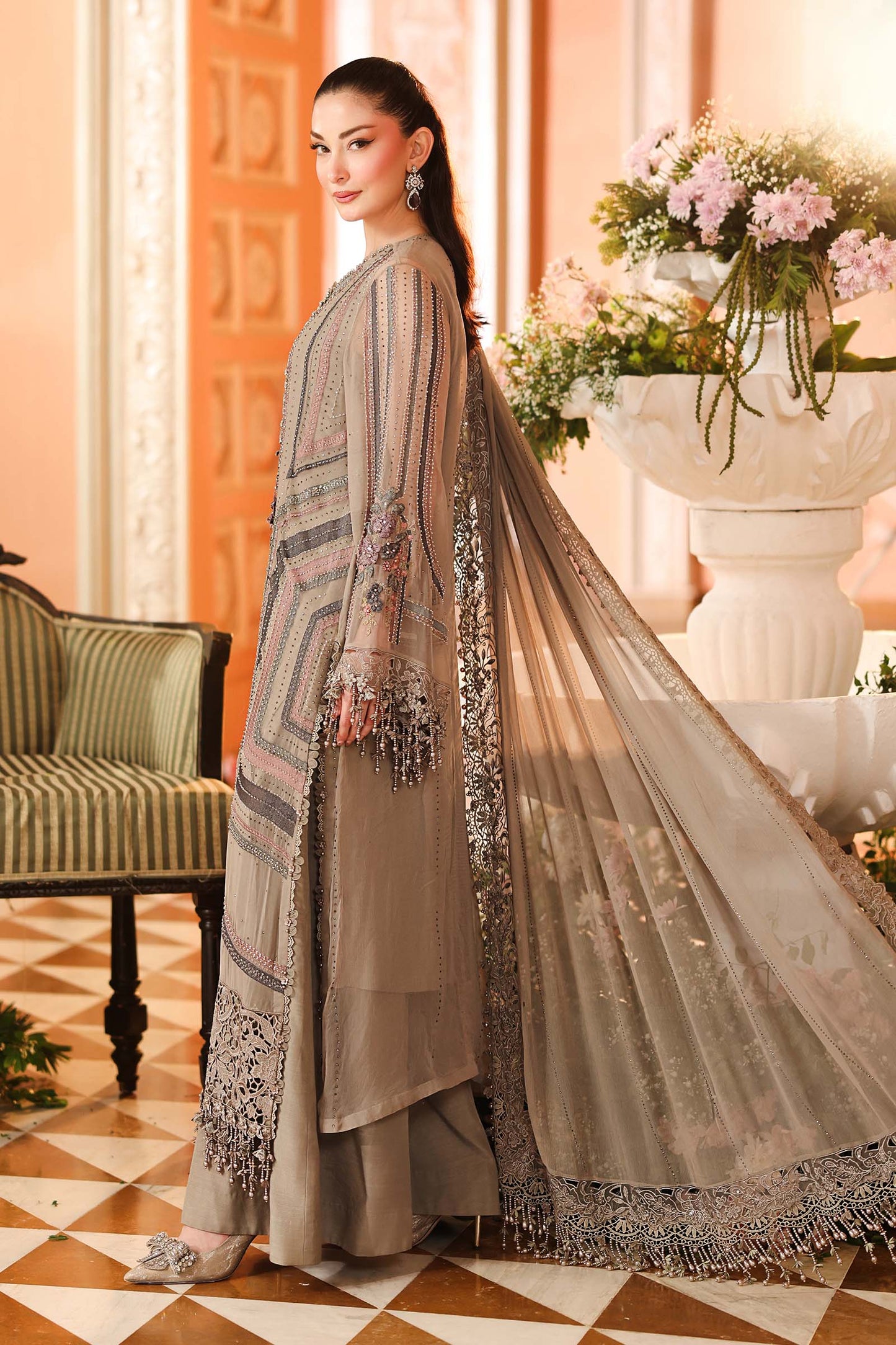 Maria B Luxury Chiffon 2026 | MPC-26-201 | ANTIQUE GREY