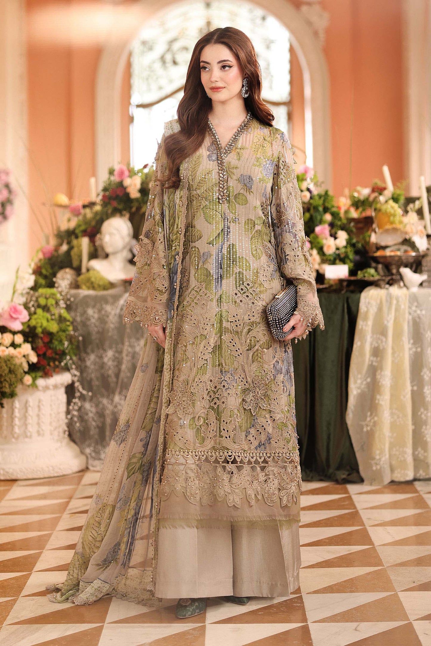 Maria B Luxury Chiffon 2026 | MPC-26-203 | WARM BEIGE