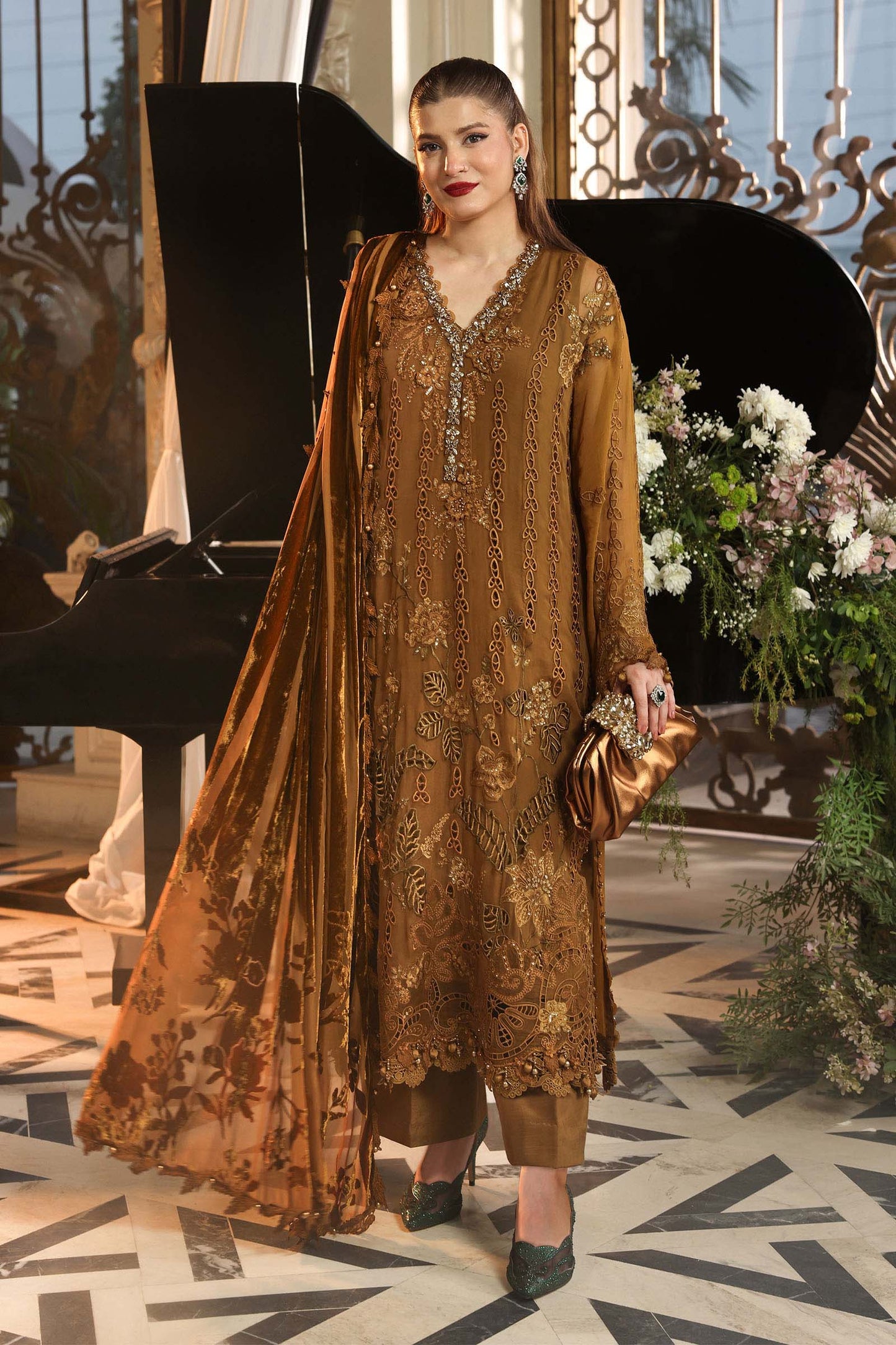 Maria B Luxury Chiffon 2026 | MPC-26-205 | MUSTARD