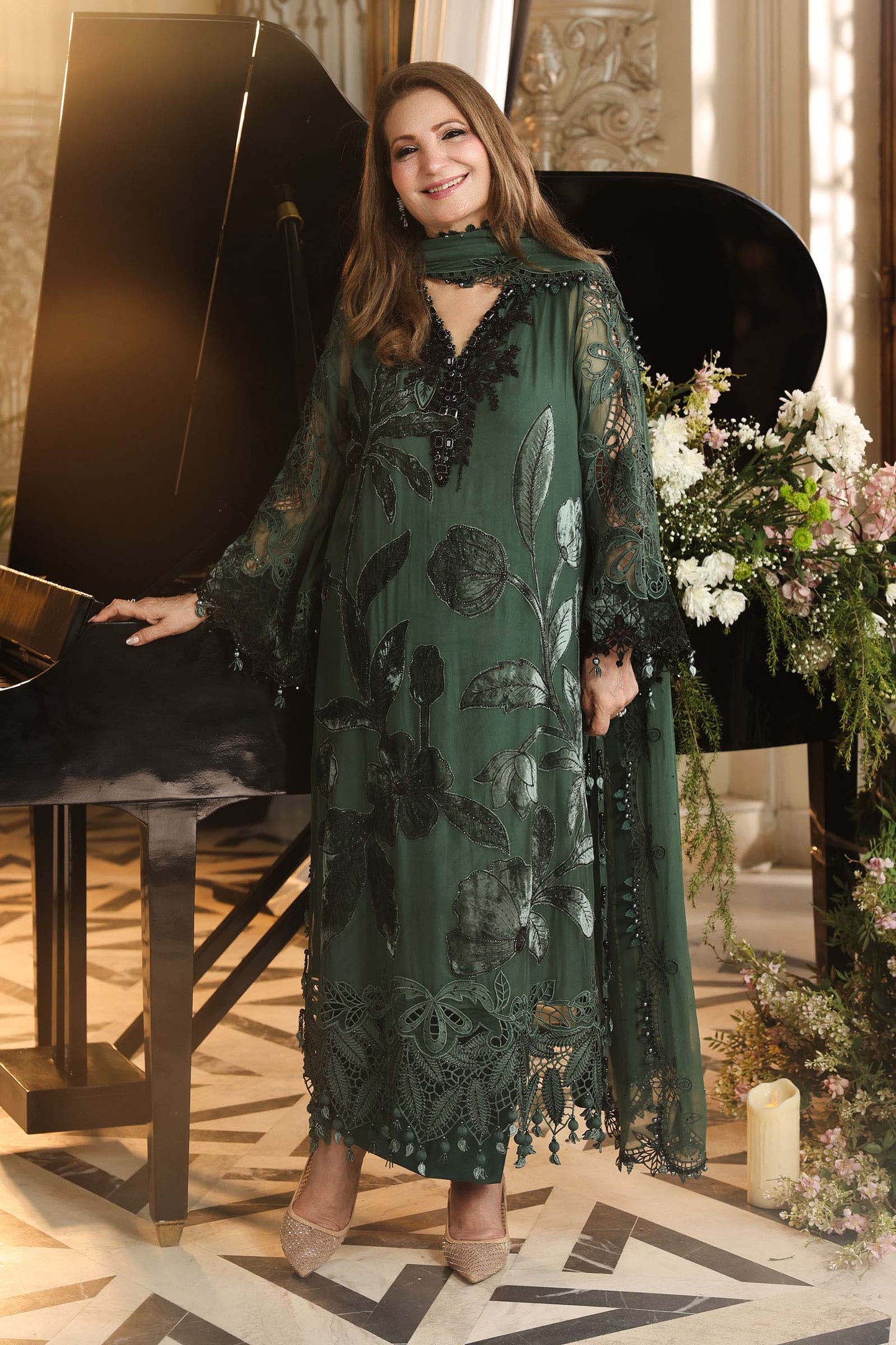 Maria B Luxury Chiffon 2026 | MPC-26-207 | PINE GREEN